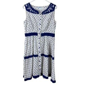 VTG Y2K 90s April Cornell Blue White Polka Dot Dress Size Medium  Cottagecore